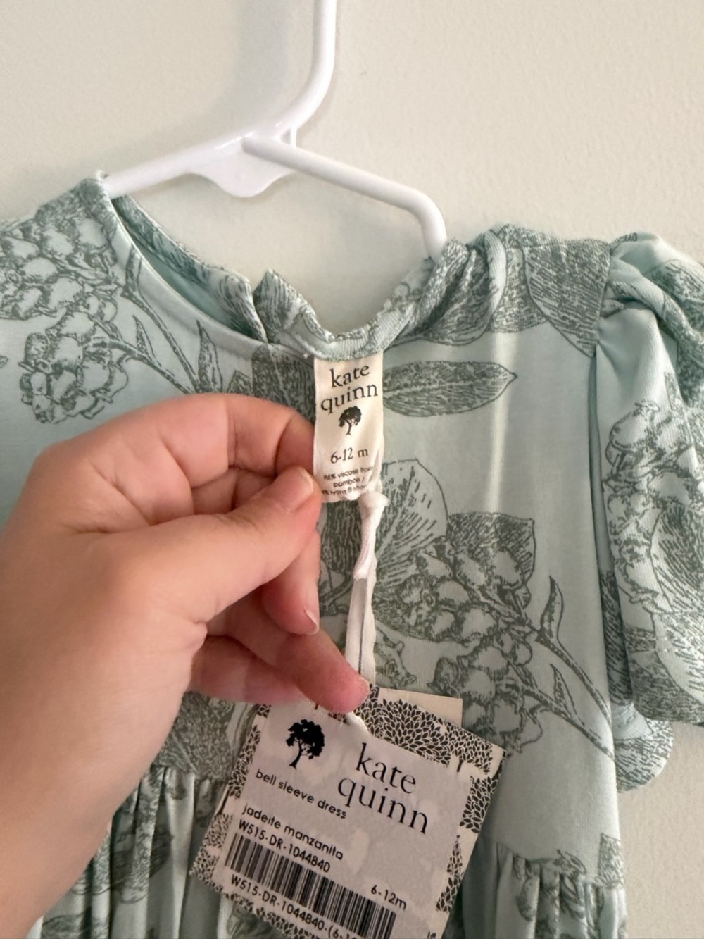 NWT Kate Quinn Jadeite Manzanita Bell Sleeve Dress 6-12M Bamboo - Picture 3 of 4